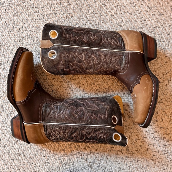 RockinLeather Men's Distressed Brown Narrow Square Toe Western Boot With Overlay - Picture 5 of 7